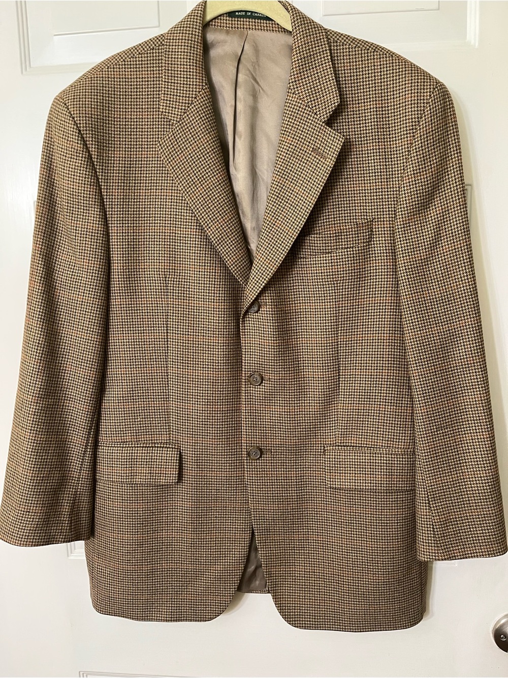 VTG Lauren Ralph Lauren Wool & Cashmere Brown Houndstooth Sport Coat, 44S